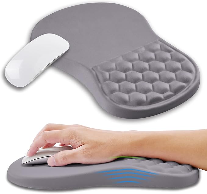 Ergonomic Mouse Pad Wrist Support with Memory Foam Massage Bulge Carpal Tunnel Pain Relief Mousepad Wrist Rest for Mouse(12x8 inch Silver Gray Light Purple)