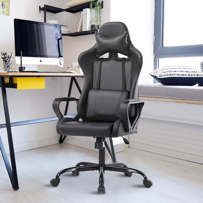 Racing Style Gaming Chair Office Chair High Back Computer Chair Leather Desk Chair Ergonomic Executive Chair Adjustable Video Game Chair Swivel Task Chair w/Headrest and Massage Lumbar Support Black