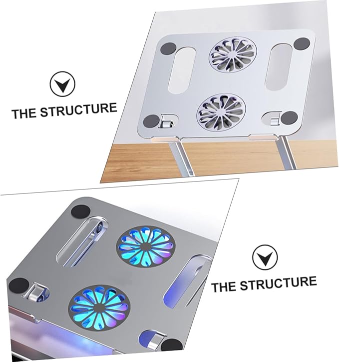 POPETPOP Dual Fan Laptop Cooler Stand Adjustable Height Aluminum Cooling Pad for Notebooks to 17.3 Inch with Foldable Design USB Powered Cooling Accessory for Gaming and Office Use
