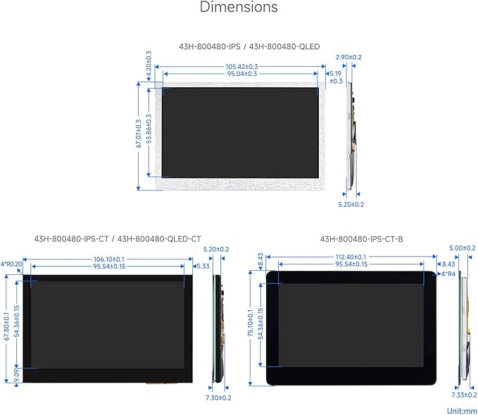 Waveshare 4.3inch DSI Display 800 × 480 Resolution IPS Compatible with Raspberry Pi 4B/3B+/3A+/3B/2B/B+/A+ CM3/3+/4 Touch Version