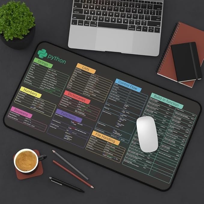 Python Cheat Sheet Desk Mat for Software Engineers Hackers and Programmers Quick Key Large Anti-Slip Keyboard Pad Mouse Mat KMH