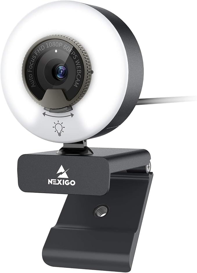 NexiGo N960E 1080P 60FPS Webcam with Light Software Included Fast AutoFocus Built-in Privacy Cover USB Web Camera Dual Stereo Microphone for Zoom Meeting Skype Teams Twitch