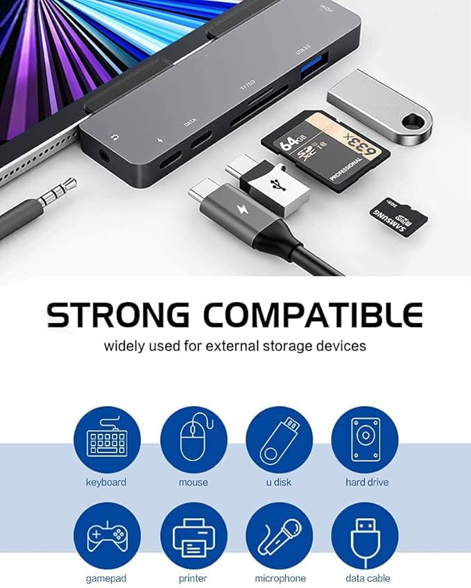 iPad Pro USB C Hub Adapter for iPad Pro 2024 M4 M2 M17-in-1 Hub with 4K@60Hz HDMI3.5mm JackUSB3.0PD 60WSD/TF Card SlotiPad Air 4/5iPad mini 6iPad pro 13 12.9 Accessories