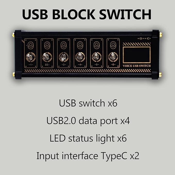 6 Ports USB C Splitter Retro USB Docking Station with 6 LED Status Indicators and 9 USB Convenient Input Ports Retro Gold Plating Table Setting for Boyfriend