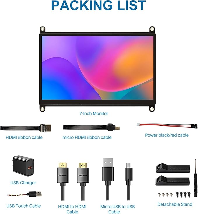 7 Inches Touchscreen Monitor HD 1024×600 IPS LCD Capacitive Touch Screen Compatible with R Pi 4B/3B+/3B/2/1B+/Zero Ora Pi 5 Por/3 Plus/3B/4B Ban Pi and Windows 10/8/7 (CX-070-A2 US)