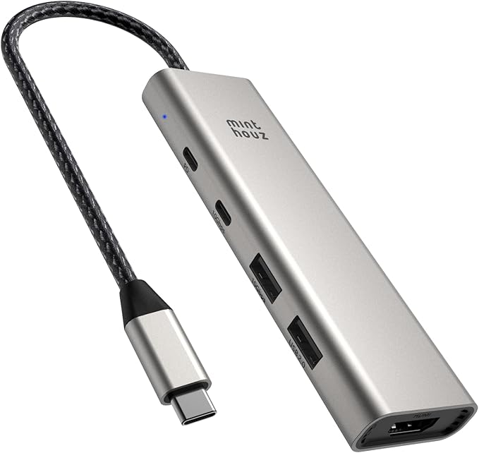 Minthouz USB C Hub5-in-1 USBC to HDMI Splitter with 4K @60hz Display with 125W PD/10Gpbs USB-A Data Ports/USB C DongleUSBC Splitter Multiport Adapter for MacBook Pro/Air iMaca