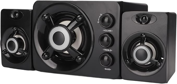 Wired Subwoofer Speakers Plug Play 2.1 USB Powered Stereo Multimedia Speaker with RGB LED Light for PC Laptop 3 Volume Control Knobs (New Version of Black)