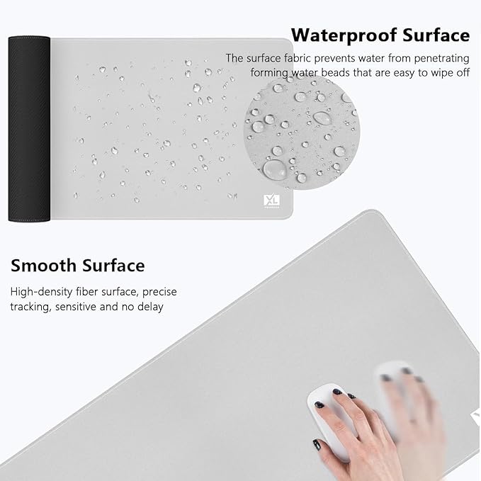 Silver Gray 3XL Color Mouse Pad - Huge (48''x24'') Desktop Mat - Durable Waterproof and Non-Slip Extended Gaming Mousepad