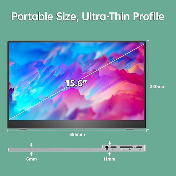 cocopar Portable Monitor 15.6 Inch 1080P FHD 60Hz 85% sRGB Travel Monitor with Speaker HDMI USB-C Second Screen for Laptop MacBook Surface PC Xbox PS4/5 VESA Mountable with Full Cover Stand