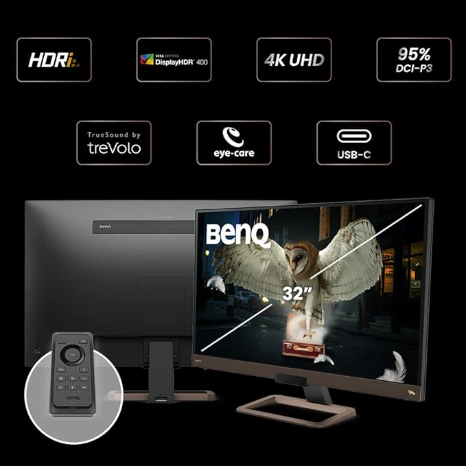 BenQ EW3280U 32 inch 4K Monitor | IPS | Multi Media with HDMI connectivity HDR Eye-Care Integrated Speakers and Custom Audio Modes
