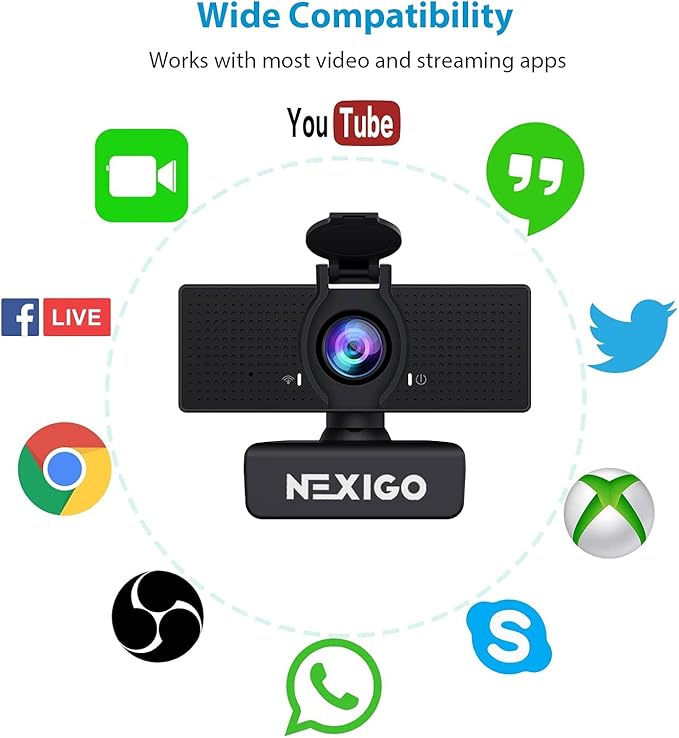 NexiGo N60 1080P Webcam with Microphone Software Control &amp Privacy Cover USB HD Computer Web Camera Plug and Play for Zoom/Skype/Teams Conferencing and Video Calling
