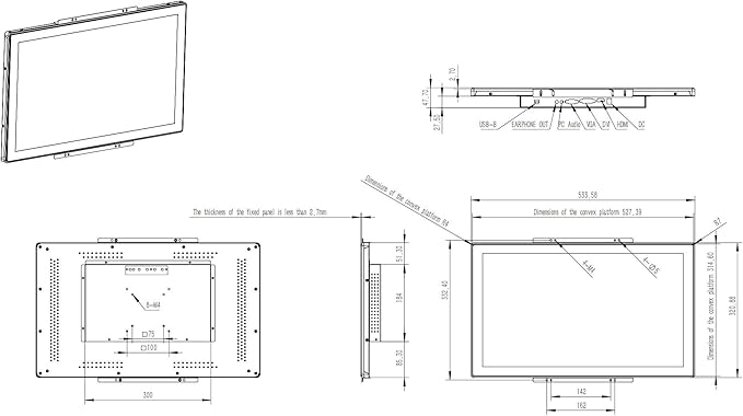 21.5 Inch Open Frame Capacitive Touchscreen Monitor 1920x1080 Resolution 16:9 Aspect Ratio WaterproofVESA+Panel Mount for Kiosk Automation POSVendingHMI and Digital Signage 7x24h Work