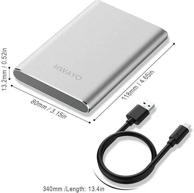 500GB Portable External Hard Drive USB3.1 Gen 1 Type C Ultra Slim 2.5'' HDD Storage Compatible for PC Desktop Laptop Mac Xbox One (Silver)