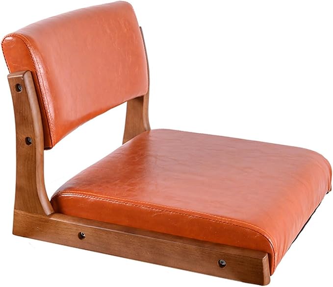 BTZHY Floor Chair Tatami Chair Meditation Floor Chair Living Room Floor Chair Portable Legless Chair for Window Sill Meditation Reading Lazy Susans(Orange LeatherWalnut)