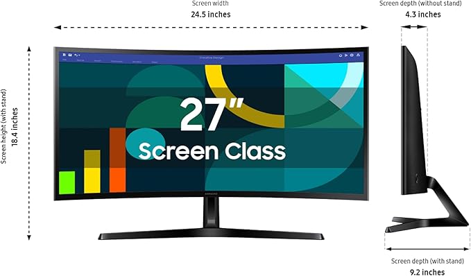 Samsung 27 Essential S3 (S36GD) Series FHD 1800R Curved Computer Monitor 100Hz Game Mode Advanced Eye Comfort HDMI and D-sub Ports LS27D366GANXZA 2024