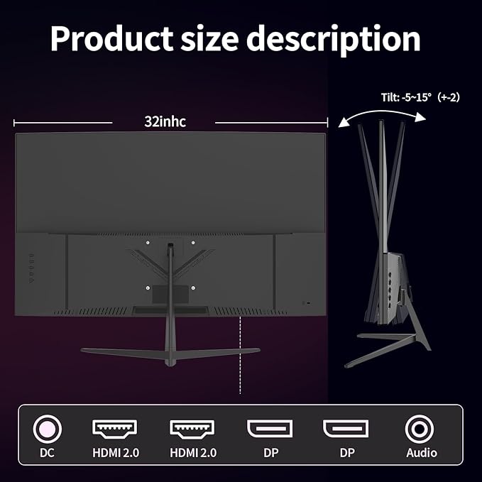 ZZA 32 Inch Curved Monitor 4k Computer Screen 60HZ 4k UHD(3840 * 2160P) 3000R VA Panel Gaming Monitor 4K AMD Freesync 100% sRGB HDR10 Wall Mountable Installs(HDMI 2.0/DP 1.4 * 2)