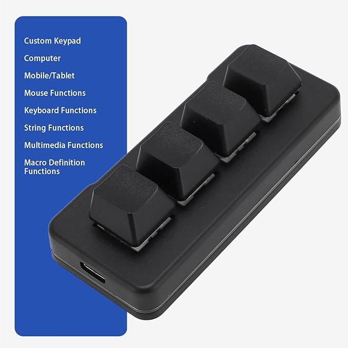 Mini 4 Key Keypad Mechanical Gaming Keyboard RGB Blue Switch 4 Key Macro USB Keypad 2.4G One Handed Mini Programmable Keyboard