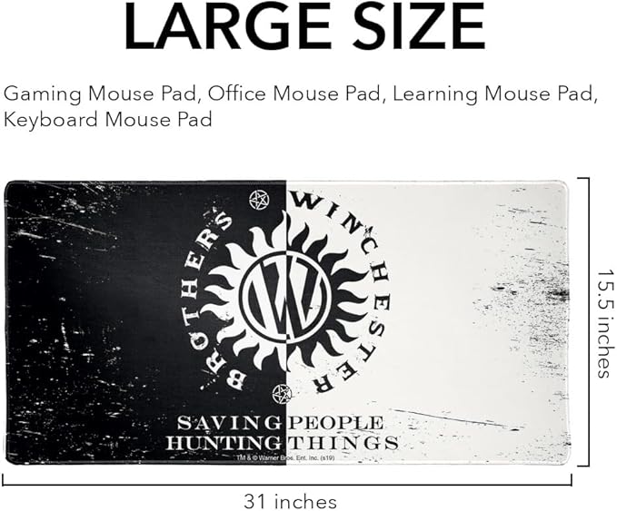 Supernatural Brothers Winchester Large Gaming Mouse Pad Desk Mat with Stitched Edges Non-Slip Base for Gamer Home and Office 31.5 x 15.7