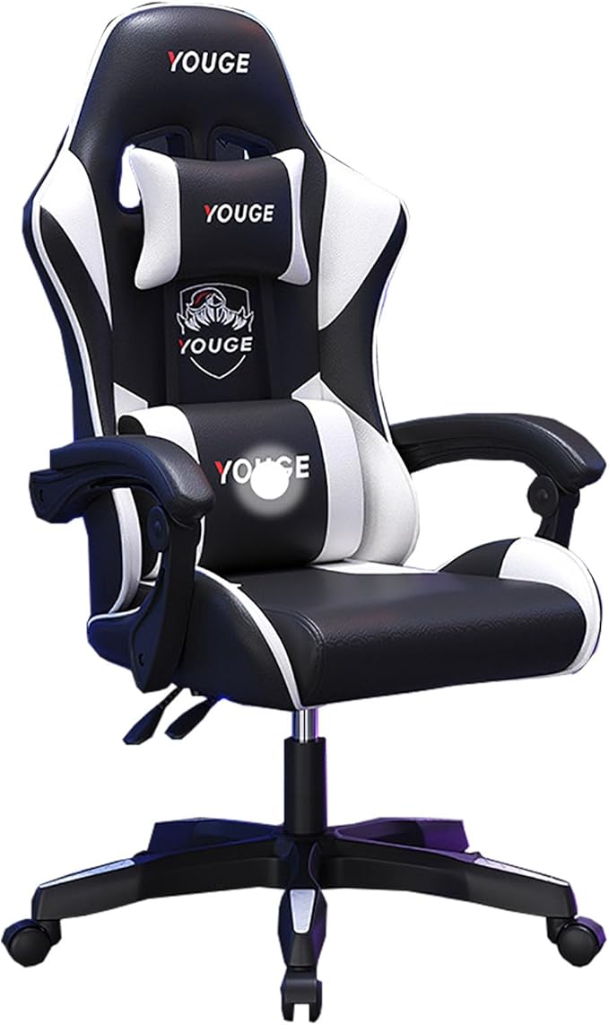 Gaming Chair with Lumbar Massage Computer Chair with Footrest Ergonomic Gaming Chair Office Seat with Wide Angle Reclining Suitable for Office Gaming Live Streaming withoutfootrest blackandwhite