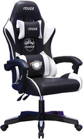 Gaming Chair with Lumbar Massage Computer Chair with Footrest Ergonomic Gaming Chair Office Seat with Wide Angle Reclining Suitable for Office Gaming Live Streaming withoutfootrest blackandwhite