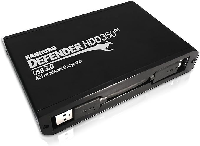 Kanguru Defender HDD350 – 2TB Secure Portable Hard Drive - Hardware Encryption - FIPS 140-2 Certified - SuperSpeed USB 3.0