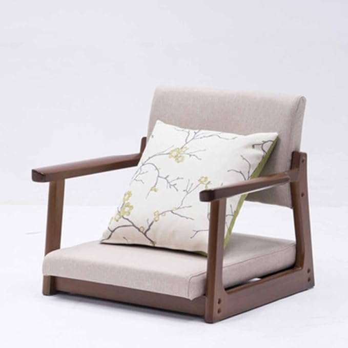 ELEFOCUS Tatami Chair Made of Solid Timber Legless with Armrest and Backrest Floor Chair Comfortable Cushion Chair with Low Seat(Gray2)
