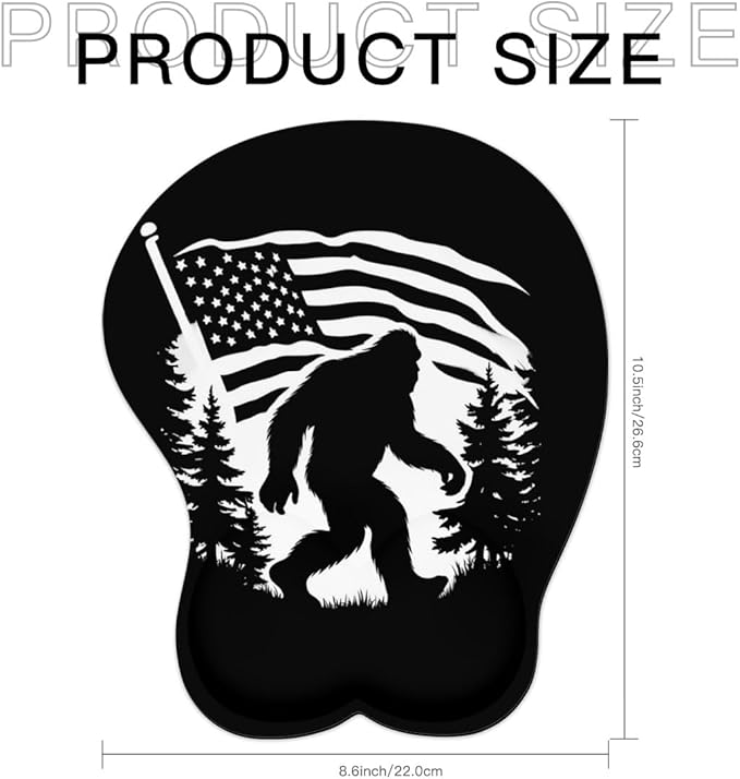 Mousepad Bigfoot with America Flag Forest Sasquatch 1 Ergonomic Wrist Support Non-Slip Base Mouse Mat with Wrist Rest Computer Mousemat for Desk Work Accessories Pad