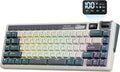 RK ROYAL KLUDGE M70 Wireless Mechanical Keyboard with Macro Keys 2.4GHz/Bluetooth/Wired 75% Gaming Keyboard with 6000mAh Battery Gasket-Mount Display &amp Knob RGB Hot-Swappable Soft Tactile Beige Sw