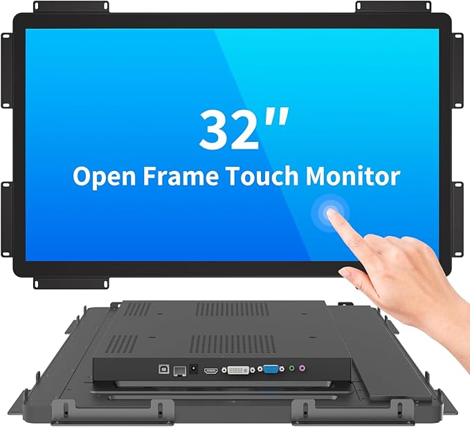 32 Inch Open Frame Touch Monitor PCAP 10-Point Touch Industrial Touchscreen Monitor with HDMI/VGA/DVI Interface Active Matrix TFT LCDLED Backlight with VESA Mount