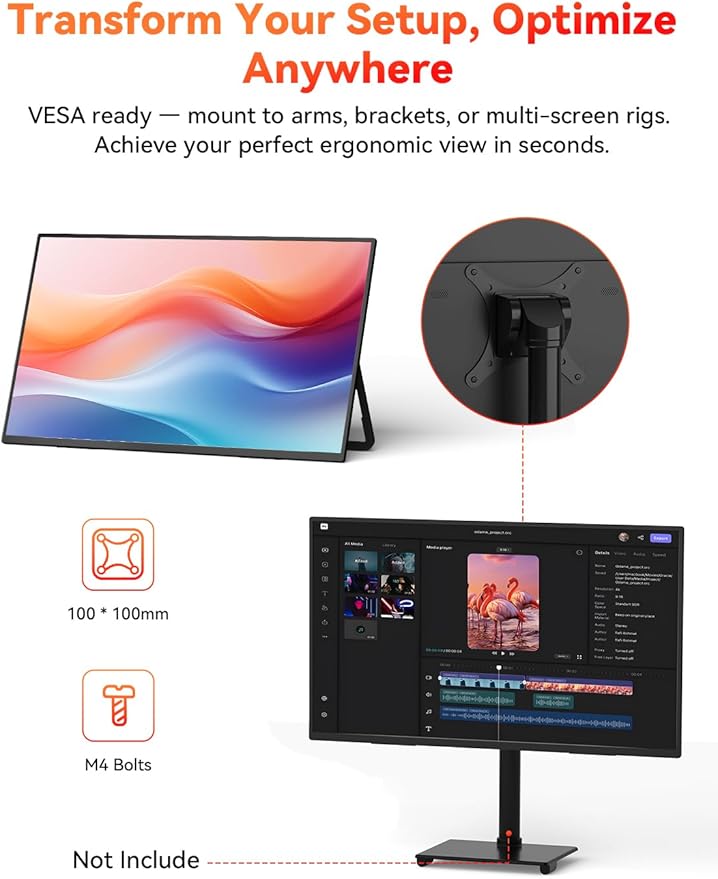 HotYeah 23.8 100Hz Portable Monitor 1080P FHD 100% sRGB IPS USB-C HDMI Large External Monitor Home Gaming 2nd Screen w/180° Adjustable Kickstand for MacBook Laptop PC Phone Tablet Switch PS5