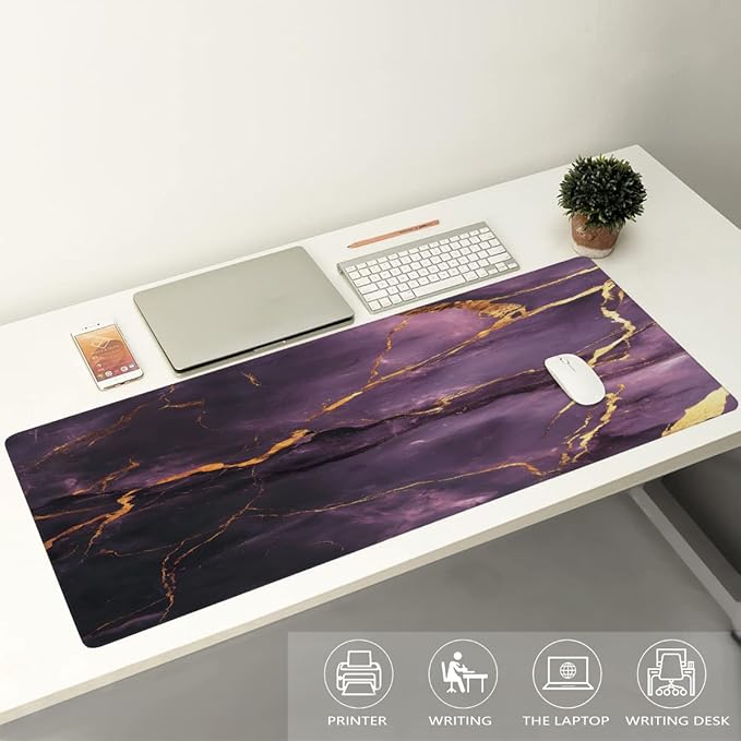 Large Pretty Purple Marble Mouse Mat Computer Mousepad with Non-Slip Rubber Base Waterproof Mouse Pad Desktop Keyboard Pad for GamerHome School Laptop Office Accessories16x35.5in