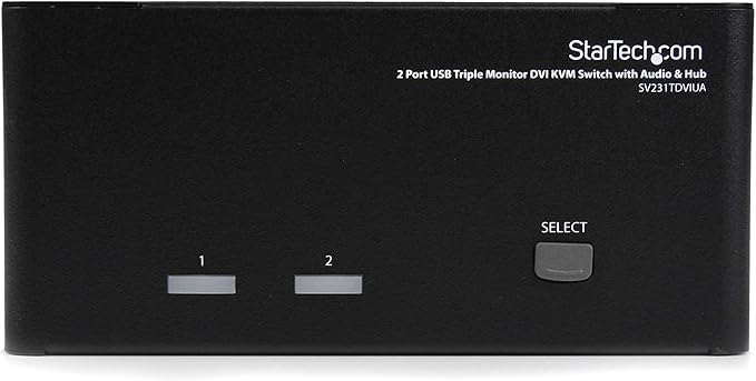 StarTech.com 2 Port Triple Monitor DVI USB KVM Switch with Audio &amp USB 2.0 Hub - Multi Monitor KVM - Dual Port KVM Switch (SV231TDVIUA)Black
