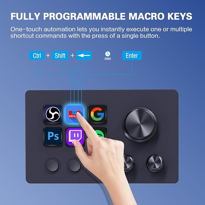 ActionRing Streaming Macro Keypad Stream Controller Deck Gaming Shortcut Keyboard with Customizable 6 LCD Shortcut Keys 3 Buttons and 3 Knobs Trigger Actions in OBS/Twitch/YouTube Windows 10/Mac