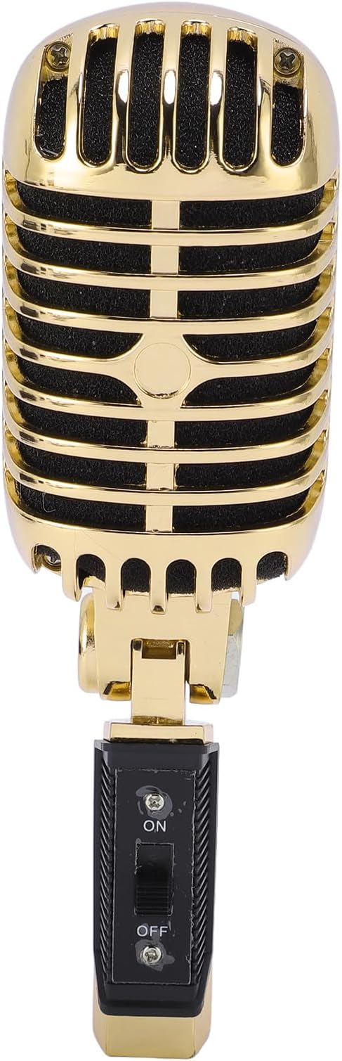 Dpofirs Dynamic Microphone with Rugged Design and Cardioid Pickup - Studio Quality Sound for Live Performances and Singing Plug and Play Shockproof Structure (Gold)