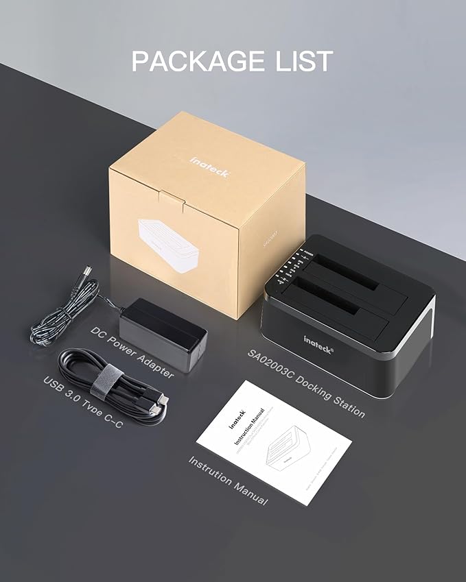 Inateck RGB USB 3.0 USB-C Port Hard Drive Docking Station with Offline Cloning for 2.5/3.5 Inch SATA HDDs and SSDs 2 x 20TB Dual Bay Docking Station UASP Supported SA02003C