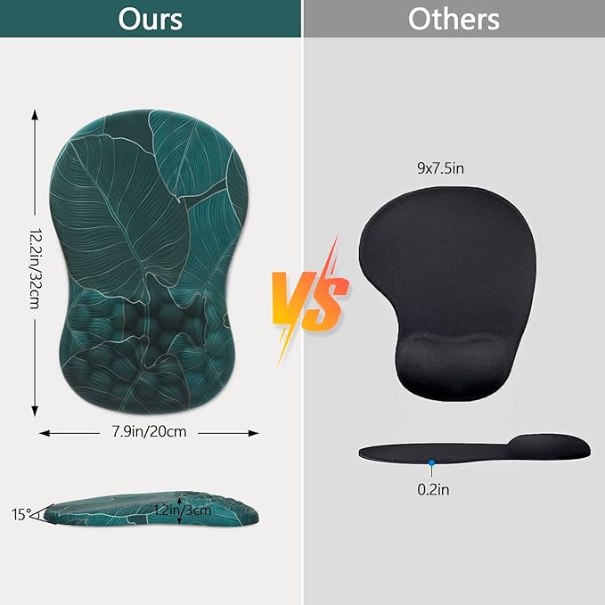 Mouse Pad Wrist Support Ergonomic Mouse Pad with Wrist Rest Comfortable Computer Mouse Pad for Laptop Pain Relief Mousepad with Non-Slip PU Base Banana Leaf Green