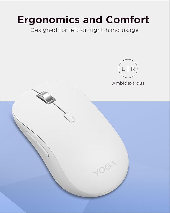 Lenovo Yoga Bluetooth Silent Mouse 3 Level DPI Adjustment 36 Month Battery Life Bluetooth 5.3 3 Device Paring Whisper Quiet Programmable Buttons Smooth Finish Seashell