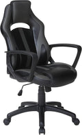 OSP Home Furnishings Influx Adjustable Faux Leather Gaming Chair with Lumbar Support and Full 360 Rotation Grey Accents
