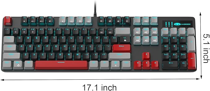 MageGee Mechanical Gaming Keyboard 104 Keys Blue Backlit Keyboards with Red Switches Double-Shot Keycaps USB Wired Mechanical Computer Keyboard for Laptop Desktop PC Gamers(Gray &amp Black)
