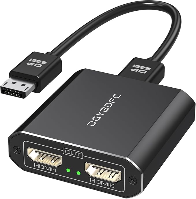 DisplayPort to Dual HDMI Adapter 1 in 2 Out 4K60Hz Display Port DP 1.4 to 2 HDMI Splitter for PC Graphics Card Monitor Supports Windows Extended Mode [MacOS Only Mirror Mode] No DP Cables
