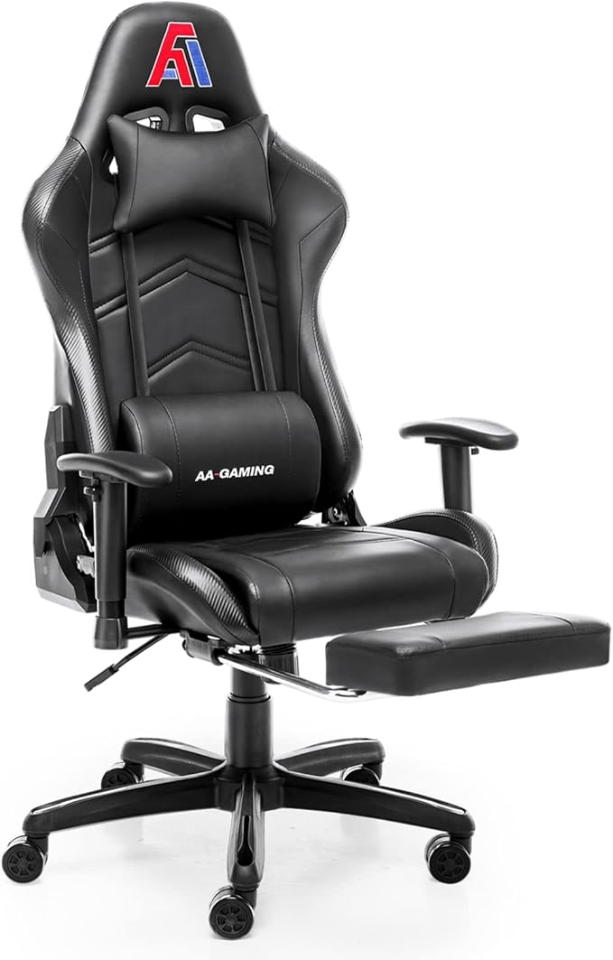 AA Products Gaming Chair Ergonomic High Back Computer Racing Chair Adjustable Office Chair with Footrest Lumbar Support Swivel Chair - Black