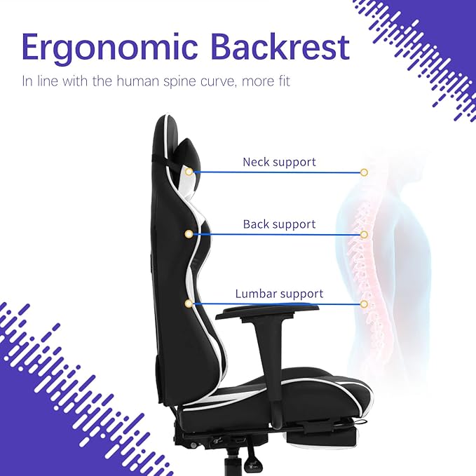 Gaming Chair Ergonomic Computer Racing Style Office Chair Adjustable High Back Gamer Chair for Home Office with Footrest Headrest Lumbar SupportWhite