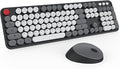 Wireless Keyboard and Mouse KOOTOP Cute Keyboard and Mouse 2.4G Wireless Keyboard with Retro Round Keycap for PC Mac LaptopTabletComputer Windows (Grey)