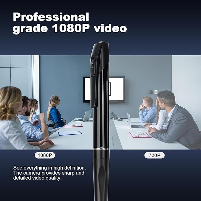 Mini Camera Pen 1080P HD Security Camera 64GB Storage 150 Mins Use USB Charging Pocket Cam 5 Refills