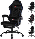 Velvet Gaming Chair for Adults with Pocket Spring Cushion SeatSoft Gaming Chair Fabric with Extendable Footrest Swivel Recliner with Ergonomic Lumbar Support and Headrest for Home/Office(Blue)