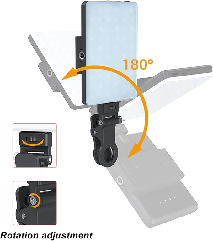 Webcam with 3 Color Temperature Fill for Laptop and Phone LED Video with Stepless Dimming 3000K to 9900K Rechargeable Selfie with Type C Charging