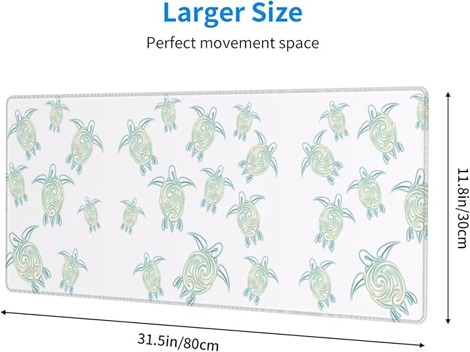 Sea Turtles Pattern White Green Nautical Large Mouse Pad 31.5x12 Inch Gaming Desk Mat XXL Non-Slip Rubber Base Computer Pad with Durable Stitched Edges for Work and Play