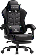 GTPLAYER Gaming Chair for Adults Ergonomic Computer Gaming Chair with Footrest Height Adjustable 90-155° Recline &amp Removable Headrest Lumbar Support Colorful Black