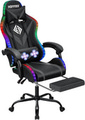 RGB Gaming Chair with Massage and LED Lights Ergonomic Video Game Chairs with Footrest High Back Reclining Computer Chair with Adjustable Lumbar Support Grey and Black