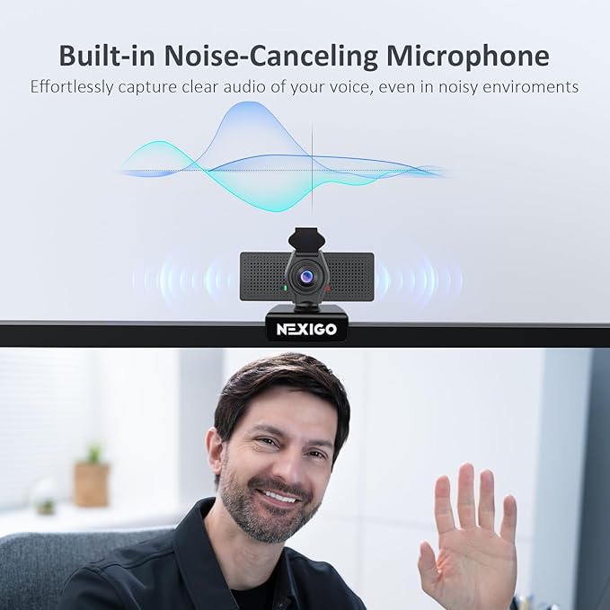 NexiGo N60 Pro (Gen 2) 1080P Webcam with Distortion-Free Lens USB A to Type-C Data Cable Noise Reduction Mic &amp Privacy Cover for Zoom/Skype/Teams/Webex Laptop MAC PC Desktop